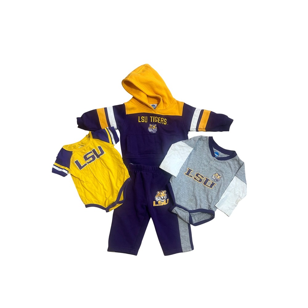 Toddler LSU Tigers 4 Piece Clothing Bundle 12 Month Hoodie Pants Bodysuit Set